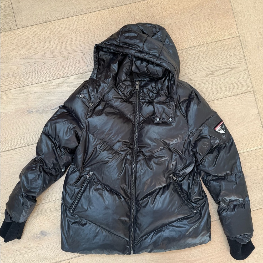 Karl Lagerfeld Paris Black Hooded Puffer Jacket | Quilted Sixe XL